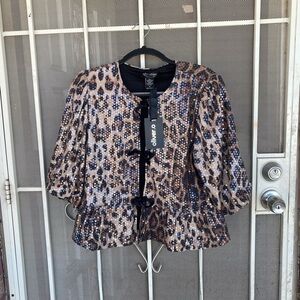Olivero Leopard Sequin Peplum Jacket - Brown/Black